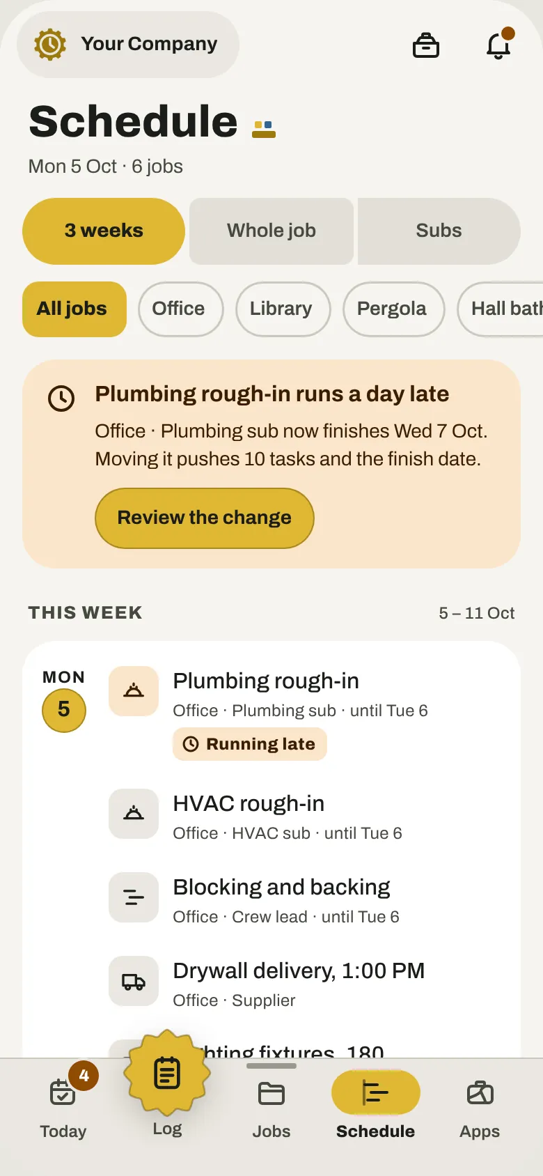 operAIt’s schedule for the next three weeks, with a late plumbing task and what it pushes